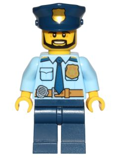 Минифигурка Lego Police - City Shirt with Dark Blue Tie and Gold Badge, Dark Tan Belt with Radio, Head Beard Black Angular cty0708 U