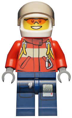 Минифигурка Fire - Pilot Male, Red Fire Suit with Carabiner, Dark Blue Legs with Map, White Helmet, Orange Sunglasses Lego cty0278 used