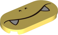 Tile, Round 2 x 4 Oval with Black Nostrils and Closed Mouth Frown with White Fangs Pattern (Super Mario Boom Boom Lower Face), 66857pb008 Bright Light Yellow U
