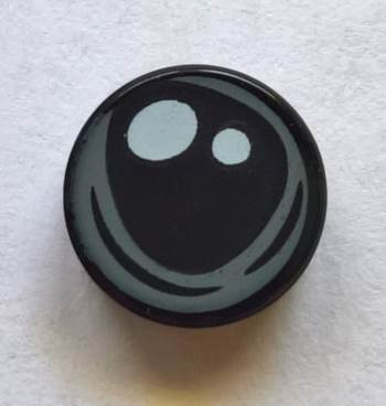 Tile, Round 1 x 1 with 2 White Spots and Dark Bluish Gray Irregular Circular Outline (Spider Eye) Pattern, 98138pb089 Black U