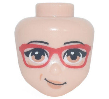 Mini Doll, Head Friends with Glasses with Red Frame, Black Eyebrows, Medium Nougat Eyes and Lips with Lopsided Smile Pattern, 84083 Light nougat U