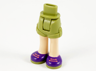 Mini Doll Hips and Shorts Folded Hem with Light Nougat Legs and Dark Purple Shoes with Olive Green Soles and Coral Laces Pattern - Thick Hinge, 11202c00pb15 Olive Green U