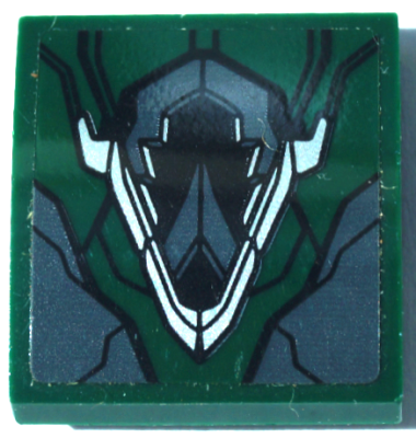 Slope, Curved 2 x 2 x 2/3 with Dark Green and Dark Bluish Gray Armor Plates, Black Lines and Silver Highlights Pattern (Sticker) - Set 76083, 15068pb424 Dark Green U