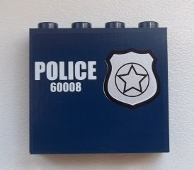 Panel 1 x 4 x 3 with Side Supports - Hollow Studs with Silver Star Badge and White 'POLICE 60008' Pattern Model Right Side (Sticker) 60581pb018R Used