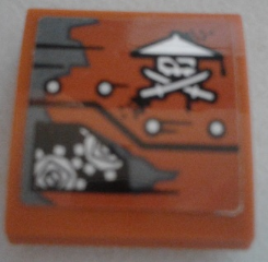 Slope, Curved 2 x 2 x 2/3 with Ninja Skull with Crossed Swords, Rivets and Gears Pattern Model Left Side (Sticker) 15068pb121L Used
