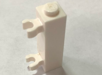 Brick, Modified 1 x 1 x 3 with 2 Clips (Vertical Grip) - Solid Stud, 60583a White N