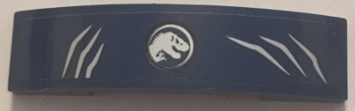 Slope, Curved 4 x 1 x 2/3 Double with Jurassic World Logo and Scratch Marks Pattern (Sticker) - Set 75934, 93273pb116 Dark Blue U