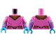 Torso Female Uniform with Gold Shoulder Armor with Rivets and Belt with Oval Buckle Pattern / Medium Lavender Arms with Molded Dark Pink Short Sleeves and Printed Atoms and Gold Stripes Pattern / Medium Azure Hands, 973pb5641c01  