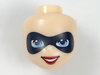 Mini Doll, Head Friends with Black Domino Mask, Bright Light Blue Eyes and Red Lips Pattern (Harley Quinn), 29399 Light nougat U