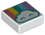 Tile 1 x 1 with Cloud and Pastel Rainbow Pattern, 3070pb134 White N