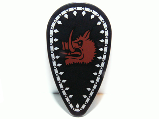 Minifigure, Shield Oval with Boar Head and Silver Border Pattern, 2586pb004 Black N