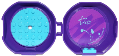 Container, Pod with Medium Azure 6 x 6 Round Plate and Medium Azure 1 x 2 Plate with Friends Pattern (Stickers) - Set 853778, 29632c10pb01 Dark Purple U