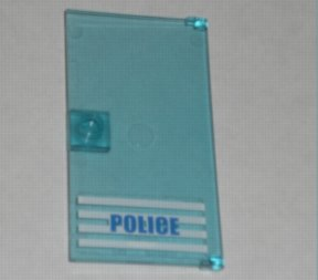 Door 1 x 4 x 6 with Stud Handle with 'POLICE' Blue on White Stripes Bold Font Pattern (Sticker) - Sets 7498 / 7744, 60616pb001