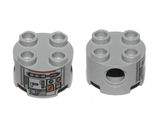 Brick, Round 2 x 2 with Pin Holes with Silver and Dark Orange Robot Pattern (C1-10P), 17485pb001