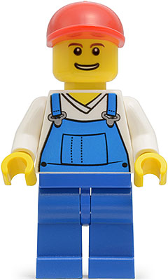 Минифигурка Lego Overalls Blue over V-Neck Shirt, Blue Legs, Red Short Bill Cap, Grin with Teeth twn216