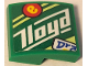 Slope, Curved 2 x 2 x 2/3 with Blue 'Dra', White 'Lloyd', Yellow Lowercase Letter e in Red Circle and Yellowish Green Stripes Pattern Model Left Side (Sticker) - Set 71709, 15068pb486L  