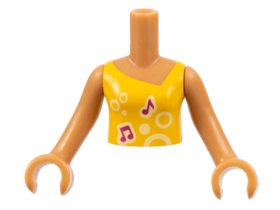 Torso Mini Doll Girl Bright Light Orange Vest Top with Music Notes and Circles Pattern, Medium Nougat Arms with Hands, FTGpb012c01 Medium Nougat U