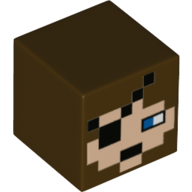 Minifigure, Head, Modified Cube with Pixelated Light Nougat Face, Blue Eye, and Black Eye Patch Pattern (Minecraft Pirate), 19729pb027 Dark Brown U