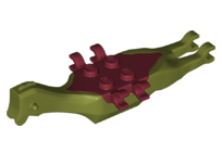 Dinosaur Body Pteranodon, 4 Studs, 6 Clips with Fixed Dark Red Top, 98085c03 Olive Green U