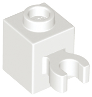 Brick, Modified 1 x 1 with Open O Clip (Vertical Grip) - Hollow Stud, 60475b White N