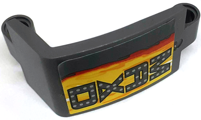 Technic, Panel Curved 3 x 5 x 3 with 'MAX-D' and Flames Pattern Model Left Side (Sticker) - Set 42119, 24116pb045L Dark Bluish Gray U