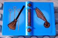 Minifigure, Utensil Book 2 x 3 with Quidditch Rings, Broom, and Golden Snitch Pattern, 33009pb004 Blue N