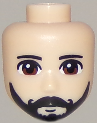 Mini Doll, Head Friends Male Large with Reddish Brown Eyes, Black Beard and Moustache Pattern, 37815 Light nougat N