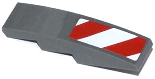 Деталь LEGO Slope, Curved 4 x 1 with Red and White Danger Stripes Thick Pattern (White Corners) Model Left Side 61678pb072L