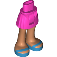 Mini Doll Hips and Skirt, Nougat Legs and Dark Azure Open Sandals Pattern - Thick Hinge, 92252c00pb027 Dark Pink U