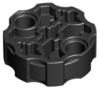 Technic, Axle Connector Block Round with 2 Pin Holes and 3 Axle Holes (Hero Factory Weapon Barrel), 98585 Black N