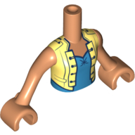 Torso Mini Doll Girl Bright Light Yellow Vest with Buttons over Dark Azure Top Pattern, Nougat Arms with Hands, FTGpb259c01 Nougat U