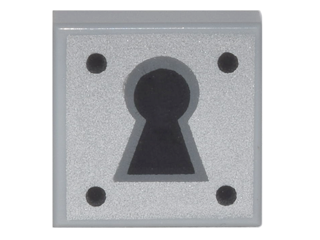 Tile 1 x 1 with Black Keyhole and 4 Dots on Silver Background Pattern, 3070pb081 Light Bluish Gray N