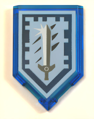 Деталь LEGO Пятиугольная плитка Lego Tile, Modified 2 x 3 Pentagonal with Nexo Power Shield Pattern - Titanium Sword 22385pb100 U