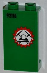 Panel 1 x 2 x 3 with Side Supports - Hollow Studs with Miners Logo (Helmet with Crossed Pickaxes ) and '92116' Pattern Left (Sticker) - Set 4203, 87544pb009L Green U