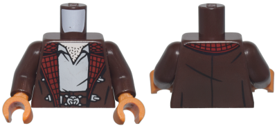 Torso Jacket with Clasps and Dark Red Plaid Lining over Light Bluish Gray Shirt, Light Nougat Neck with Chest Hair, Belt with Buckle Pattern / Dark Brown Arms / Dark Orange Hands, 973pb5767c01 Dark Brown U