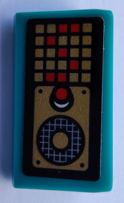 Slope 30 1 x 2 x 2/3 with Red Button, Speaker Grille and Pixelated Display with Letter S Pattern (Sticker) - Set 80012, 85984pb349 Dark Turquoise U