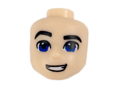 Mini Doll, Head Friends Male Large with Blue Eyes, Black Eyebrows, Right Raised Eyebrow, Open Mouth Smile Pattern (Steve Trevor), 29413 Light nougat U