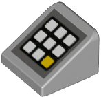Slope 30 1 x 1 x 2/3 with Keypad with White and Yellow Buttons on Dark Bluish Gray Background Pattern, 54200pb106 Light Bluish Gray U
