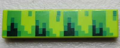 Tile 1 x 4 with Pixelated Bright Green, Dark Green, and Green Pattern (Sonic Grass), 2431pb0755 Lime N
