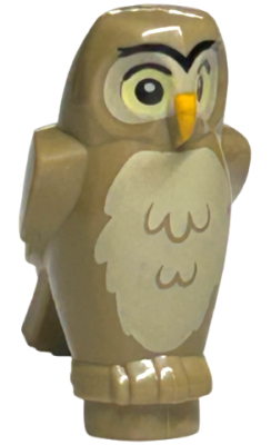 Owl, Angular Features with Bright Light Orange Beak, Black Eyes with Bright Light Yellow Outline, and Tan Chest Feathers Pattern, 92084pb07 Dark Tan U
