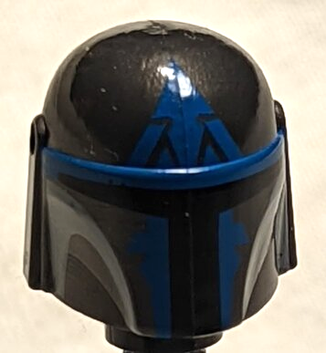Minifigure, Headgear Helmet with Holes, SW Mandalorian with Blue and Light Bluish Gray Pattern, 87610pb17 Pearl Dark Gray U
