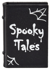 Minifigure, Utensil Book 2 x 3 with Silver Spider Webs and 'Spooky Tales' Pattern, 33009pb053 Black U