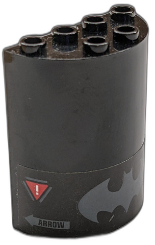 Cylinder Half 2 x 4 x 4 with Dark Bluish Gray Batman Logo, Red Warning Triangles and 'ARROW' Pattern (Sticker) - Set 70923, 6259pb050