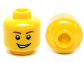 Голова Lego Minifigure, Head Male Reddish Brown Eyebrows, Open Lopsided Grin with Teeth, White Pupils Pattern - Hollow Stud 3626cpb0405