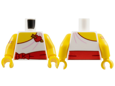 Torso Toga with Yellow Chest, Red Sash and Heart with Gold Arrow, Dark Red Outline and Bright Pink Folds Pattern / Yellow Arm Left / Yellow Arm Right with Gold and Reddish Brown Twisted Upper Arm Bracelet Pattern / Yellow Hands, 973pb5926c01 White N