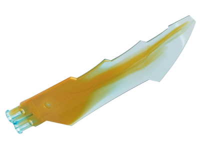 Propeller 1 Blade 14L with 2 Axle Holes and Jagged Edges (Sword Blade) with Marbled Pearl Gold Pattern, 79895pb01 Trans-Light Blue N