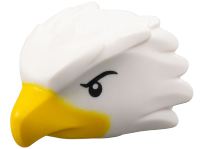 Minifigure, Head, Modified Bird (Eagle) with Black Eyes and Eyebrows, Yellow Beak Pattern, 5705pb01 White N