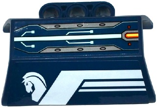 Technic, Panel Engine Block Half / Side Intake with White Stripes, Horse Head and Circuitry Pattern Model Left Side (Stickers) - Set 70312, 61069pb008L Dark Blue U