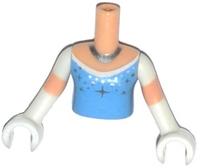 Torso Mini Doll Girl Bright Light Blue Top, Stars, Silver Necklace Pattern, Light Nougat Arms with Hands with White Short Sleeves and Gloves, FTGpb101c01 Light nougat U