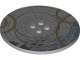 Tile, Round 8 x 8 with 4 Studs in Center with Dark Bluish Gray and Gold Circles Pattern, 6177pb017  